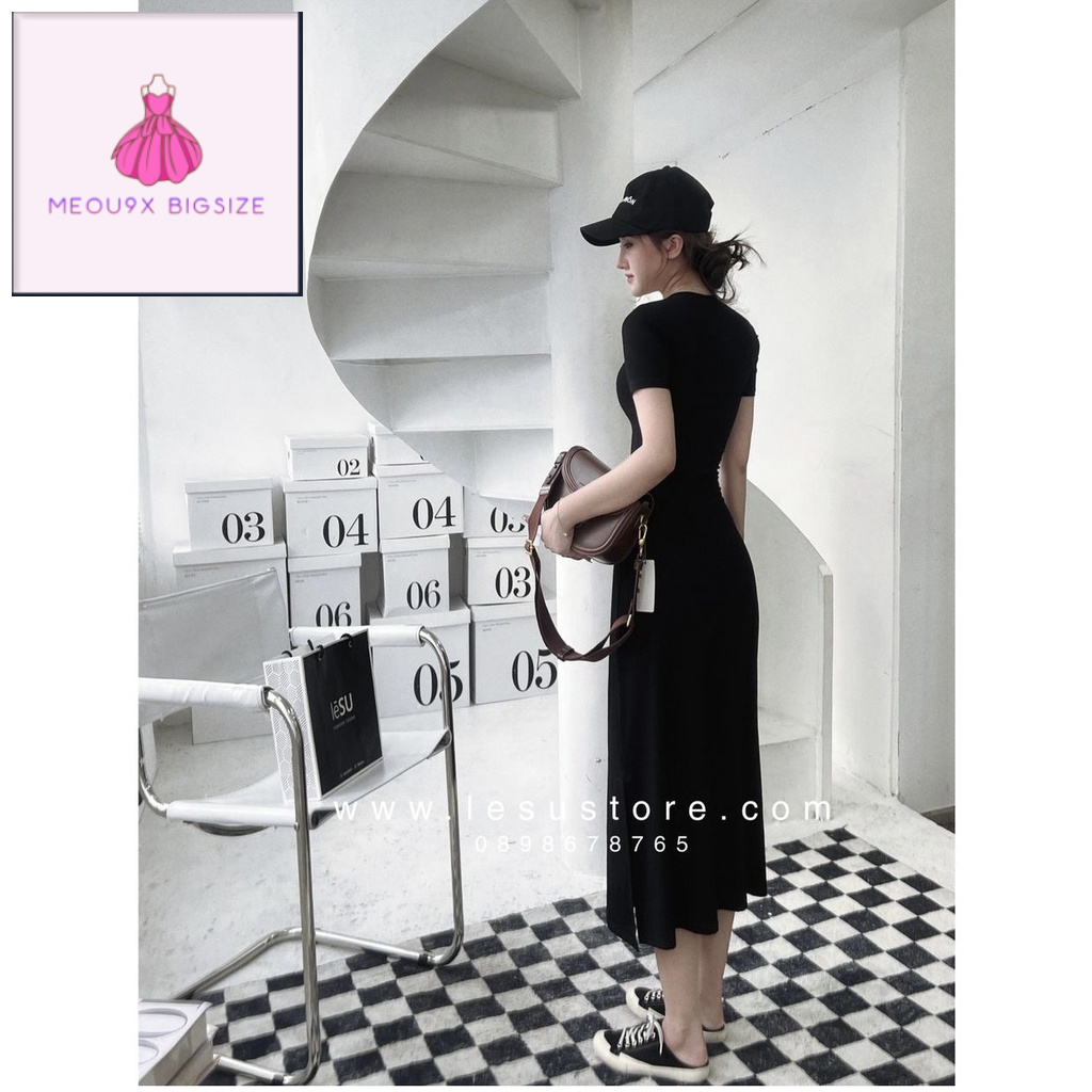 ĐẦM THUN MIDI ĐEN XẺ TÀ MÀU ĐEN BIG SIZE