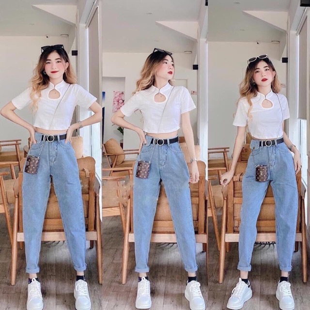 Quần jean ngố lưng cao co giãn đẹp | BigBuy360 - bigbuy360.vn