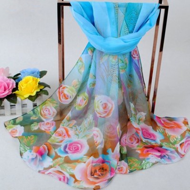 Khăn Choàng Cổ Dài Vải Chiffon Mềm Mại In Họa Tiết Hoa Thời Trang Cho Nữ