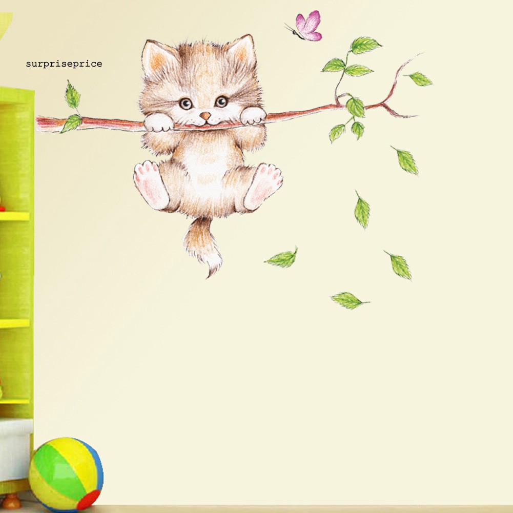 Giấy dán tường trang trí hình mèo hoạt hình dễ thương DIY