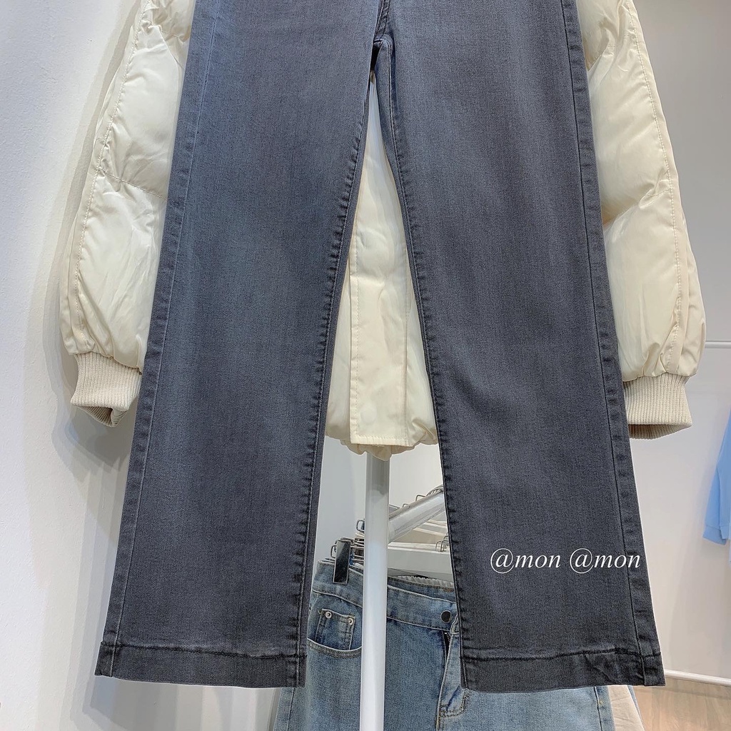 2101385 Quần jeans nữ ulzzang co giãn ống đứng form vừa màu xám đen có size