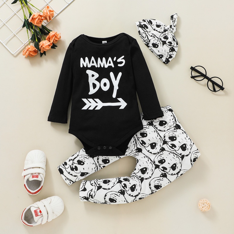 Combo bộ đồ bé trai 0-24 tháng dài tay bodysuit liền thân gấu trúc quần dài set mùa hè thời trang cho bé trẻ em sơ sinh