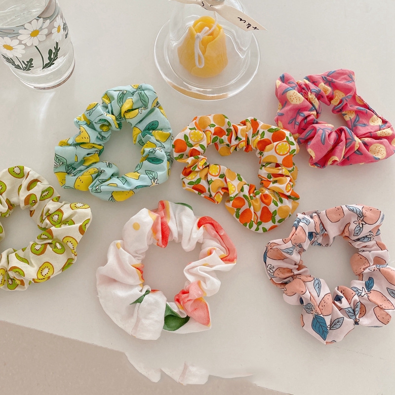 Dây Buộc Tóc Co Giãn Bọc Vải In Họa Tiết Trái Cây Xinh Xắn Dành Cho Nữ  (Hair Scrunchies)