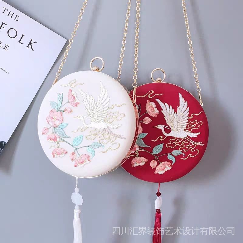 Túi Đeo Chéo Thêu Hình Chim Hạc Phong Cách Trung Hoa Cổ Điển Thời Trang Cho Nữ