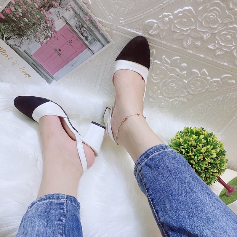 GIÀY SANDAL CAO GÓT 6p BÍT MŨI PHỐI MÀU GÓT VUÔNG KIỂU DÁNG ĐƠN GIẢN (MẪU MỚI)