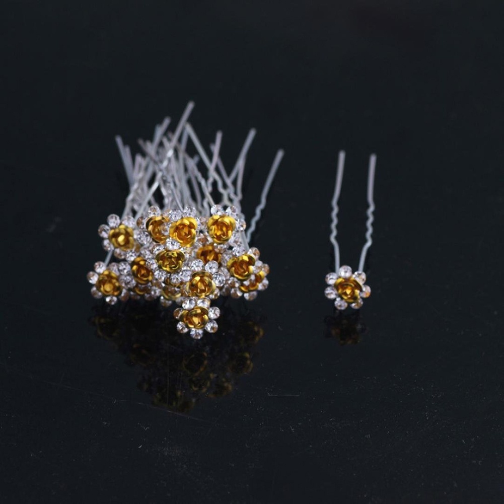 Bộ 10 kẹp tóc mạ bạc hình hoa hồng đính đá thời trang