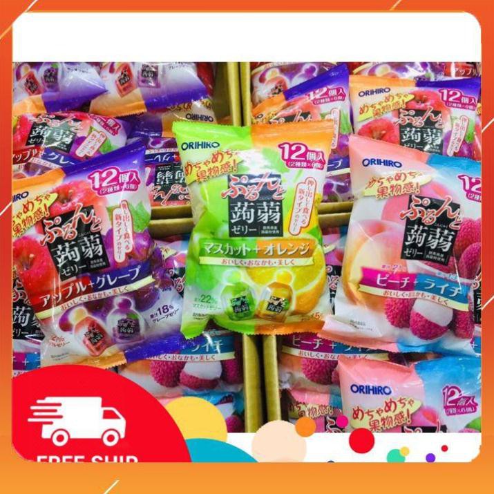 Thạch trái cây Orihiro Nhật Bản [LOẠI TO] có 5 vị, gói 240g có 12 cái