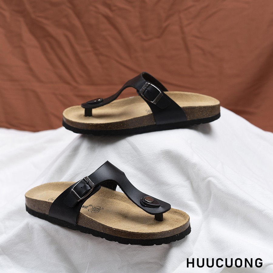 Dép unisex HuuCuong kẹp ngón đen đế trấu