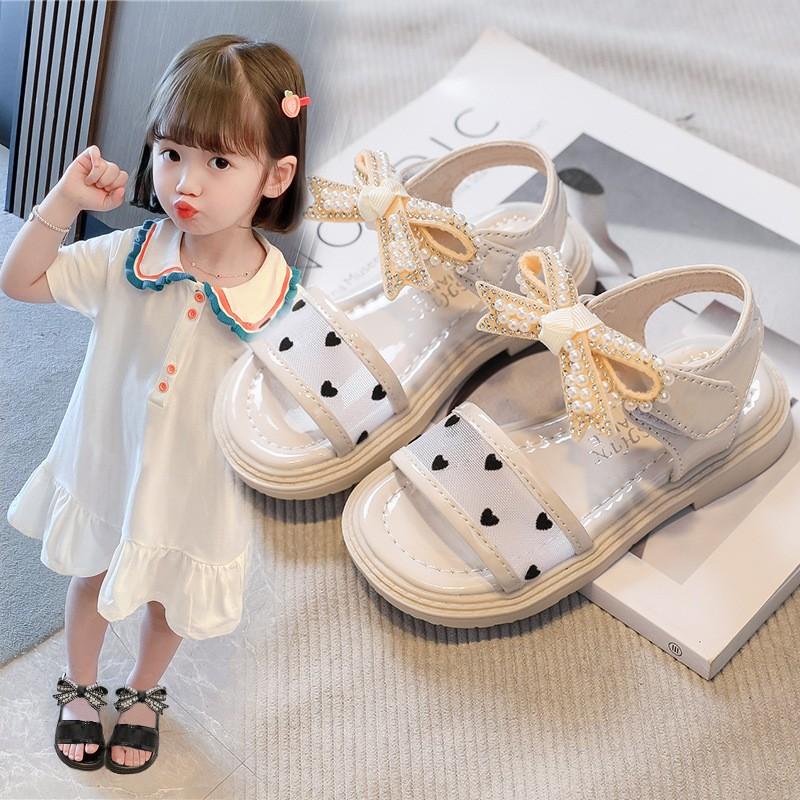 SALE Giày Sandal Nơ Hạt Phong Cách Hàn Quốc Xinh Xắn Cho Bé