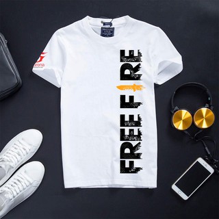 Áo thun nam in hình Free Fire cotton màu trắng giá rẻ logo FF dọc