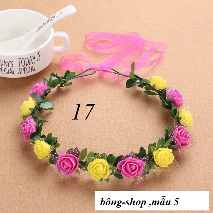 Vòng hoa đội đầu 12 hoa màu mix