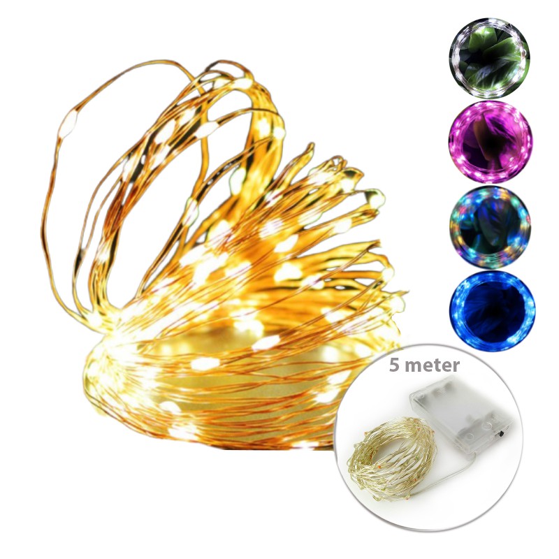 Dây đèn LED chất liệu đồng/bạc dài 5m dùng để trang trí cho các ngày lễ