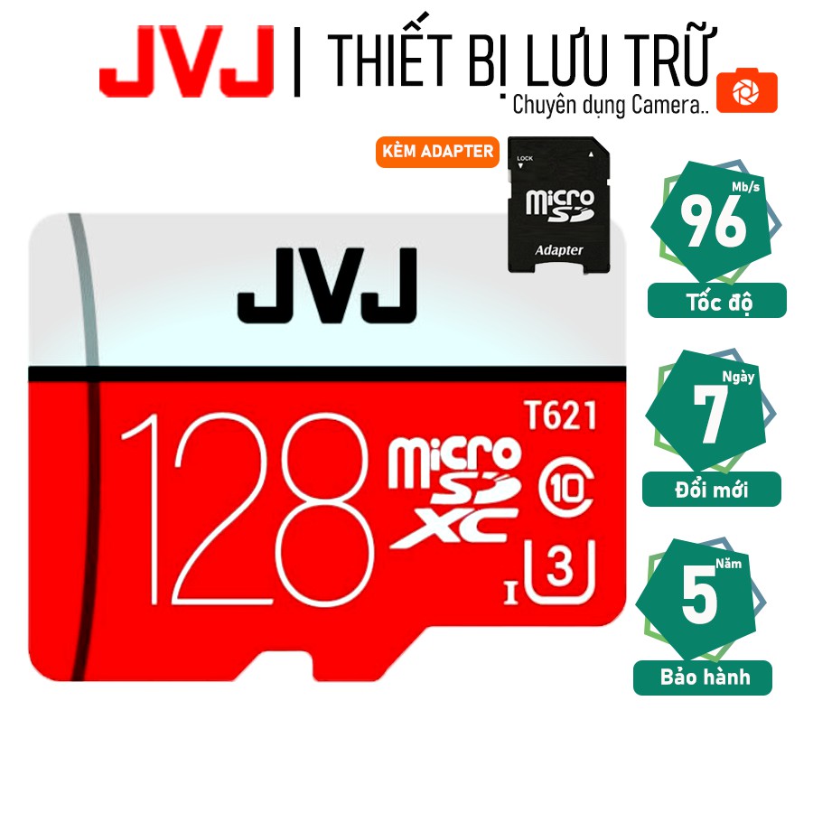 Thẻ nhớ 128Gb JVJ Pro U3 Class 10 MicroSDHC – chuyên dụng cho CAMERA tốc độ cao tương thích với mọi thiết bị