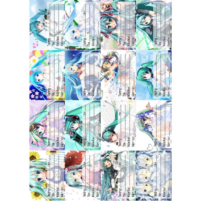 Nhãn vở anime hatsune miku 1 tấm 16 cái nhãn bóc ra dán