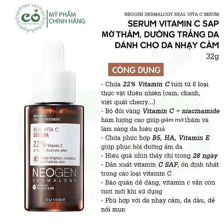 Tinh Chất Vitamin C Sap NEOGEN Giảm Thâm, Làm Sáng Da Neogen Dermalogy Real Vita C Serum 32g