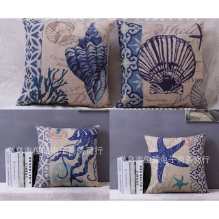 Gối tựa sofa vải đẹp 2 lớp 45x45cm hoạ tiết sò ốc biển vải bố dày cao cấp VG011 trangtribinhduong