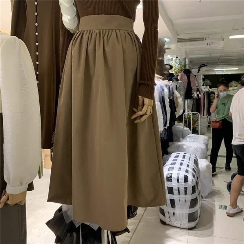 Set Áo Len Nâu Mix Chân Váy Xoè
