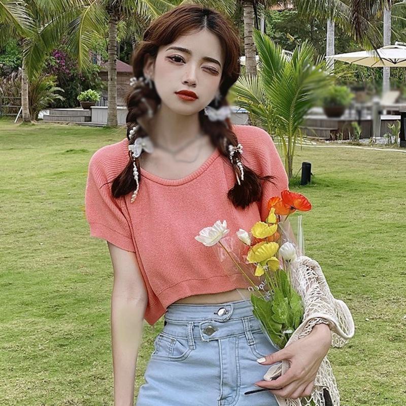 Áo Thun Tay Ngắn Màu Trơn Thời Trang Mùa Hè Dành Cho Nữ