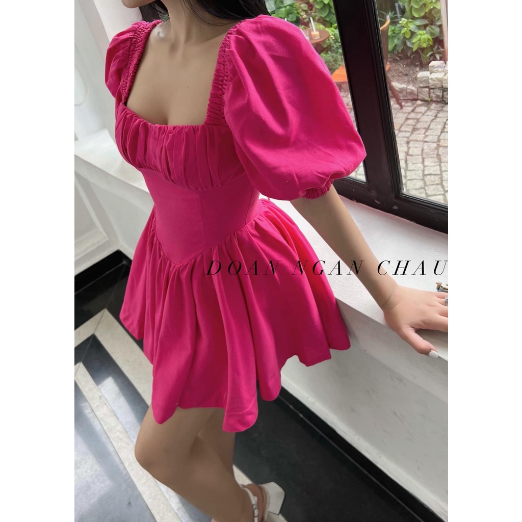 Váy tiểu thư tay bồng chiết eo