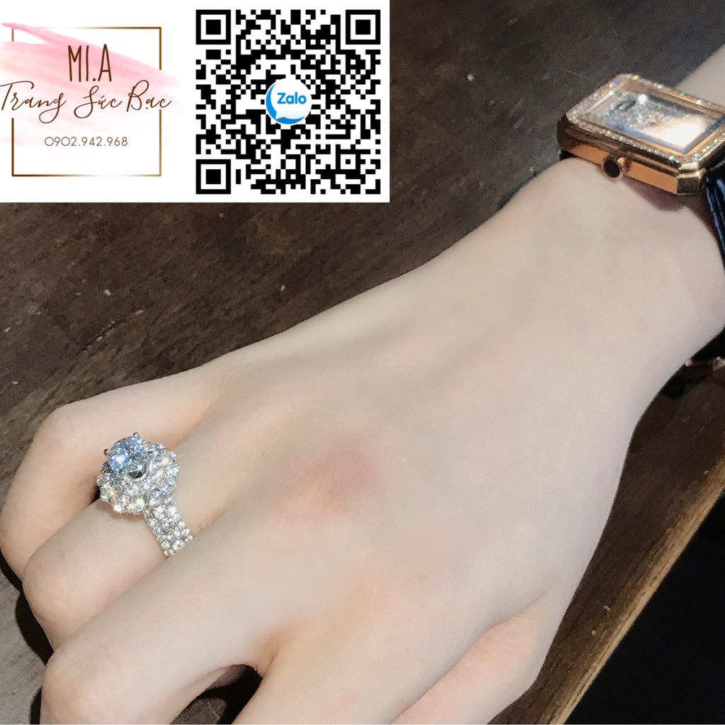 Nhẫn nữ bạc ý S925 đá hột CZ cao cấp miễn phí xi kim Mã N130 | Mi.A Trang sức bạc
