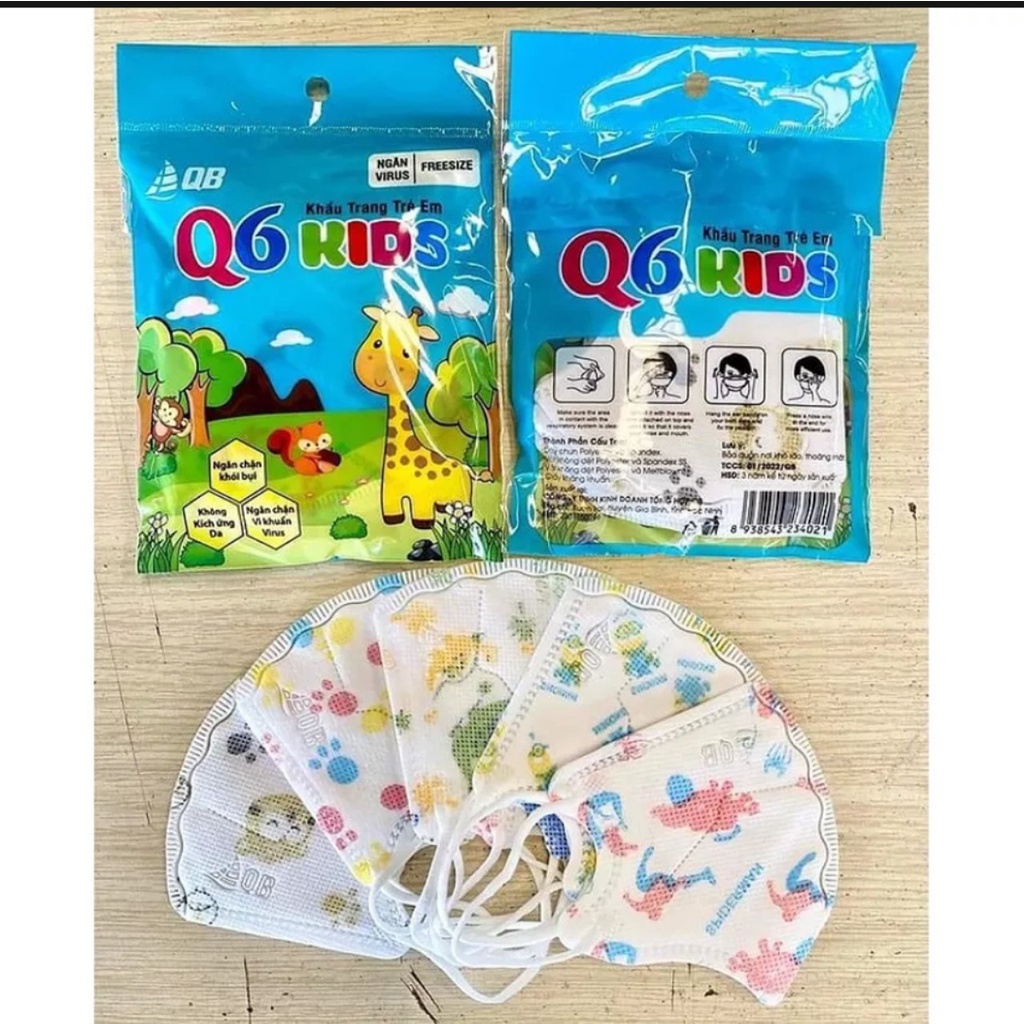 Khẩu trang trẻ em 6D/Q6 Kids nhiều hình cho bé trai/gái từ 2 đến 5t Ôm mặt dễ thở'