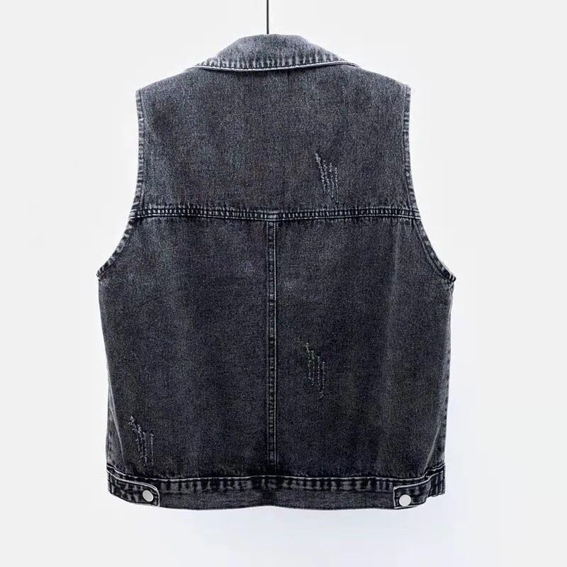 Denim vest Women's short style 2022 Spring and Summer New simple large pocket sleeveless vest all-purpose cardigan