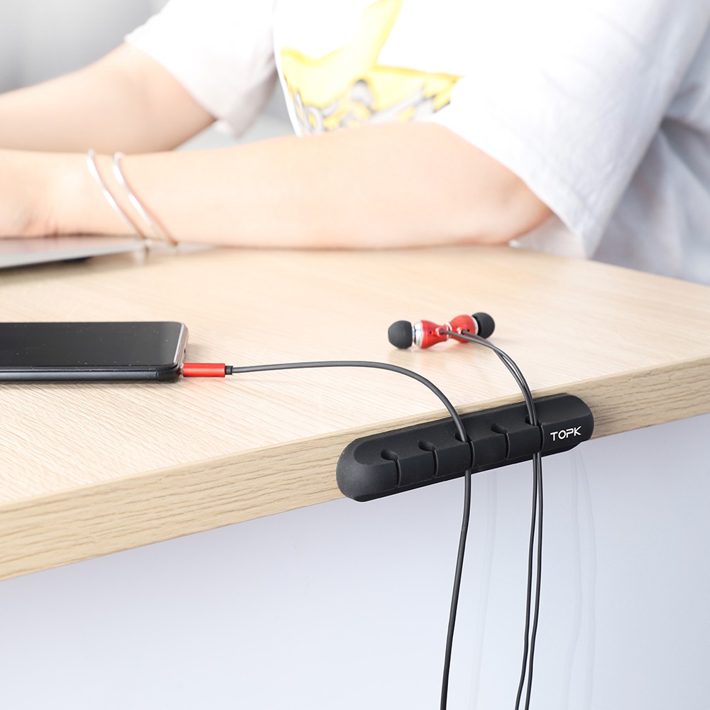 Kẹp giữ dây cáp TOPK L16 bằng Silicone Sắp xếp dây cáp sạc điện thoại trên bàn làm việc cho gọn gàng