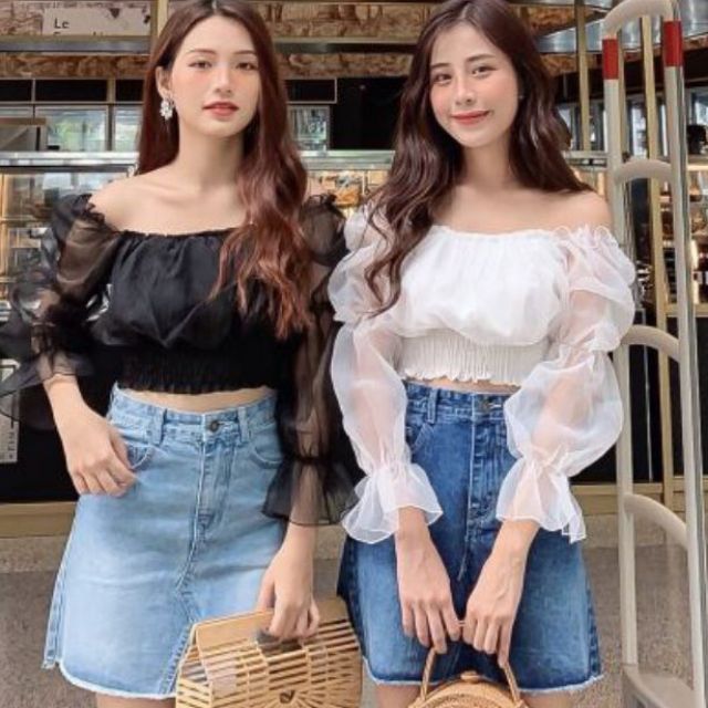 Áo crop tay xốp kèm ảnh thật