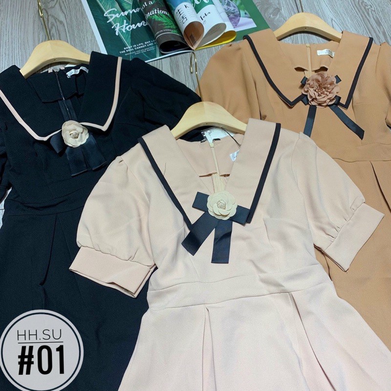 VÁY XOÈ TAY BỒNG KÈM HOA MS20135