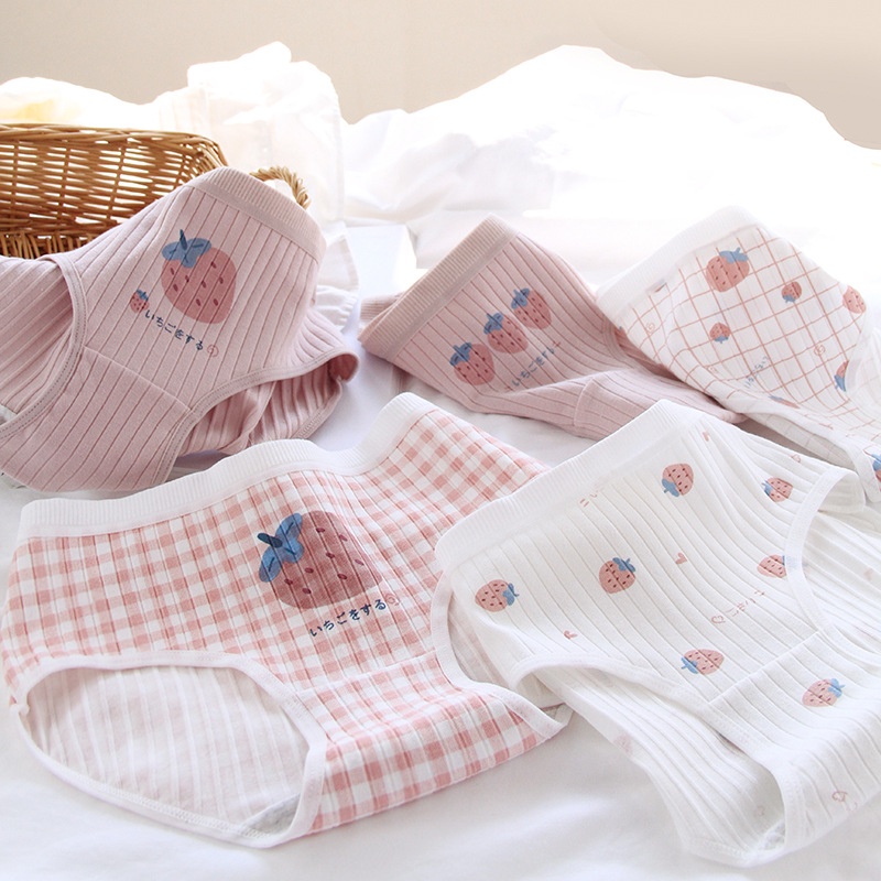 Quần lót nữ cotton dâu tây dễ thương, cạp vừa đáy may kháng khuẩn không cộm HLBOUTIQUE L2119