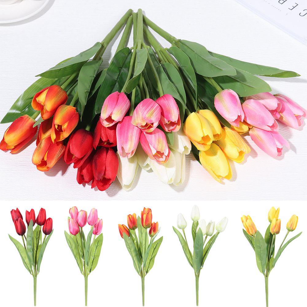 Bó Hoa Tulip Giả Xinh Xắn Dùng Trang Trí|Lá Đậu Hũ Nhân Tạo Trang Trí Nhà Cửa