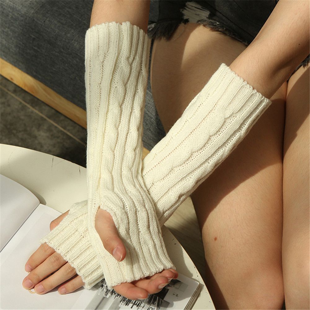 Găng Tay Len Hở Ngón Giữ Ấm Mùa Đông Dày Dặn 30cm Cho Nữ