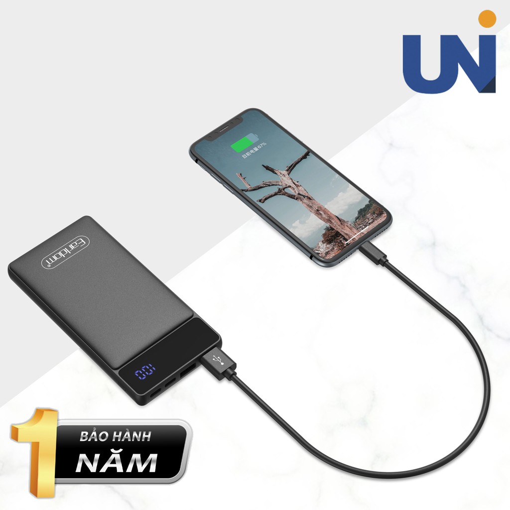 Pin Sạc Dự Phòng Earldom Dung Lượng 10.000mAh AH-40 (2 cổng USB, 1 TypeC, 1 Lightning) nhỏ gọn tiện lợi | BigBuy360 - bigbuy360.vn