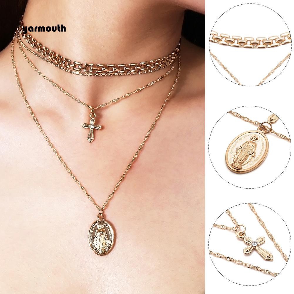 Vòng cổ choker nhiều lớp hình mặt thánh giá