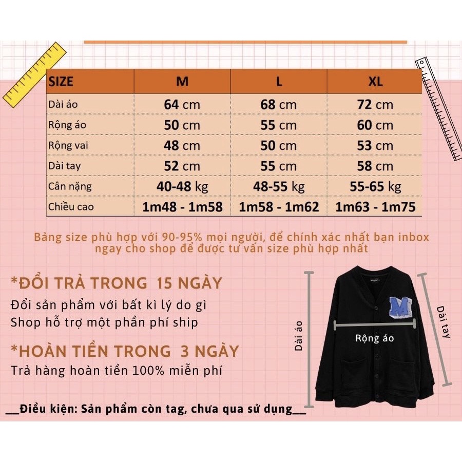 Áo cardigan nỉ bồng Thêu logo chữ M - phong cách hàn quốc missout áo khoác cardigan nữ unisex dưới 85kg | BigBuy360 - bigbuy360.vn