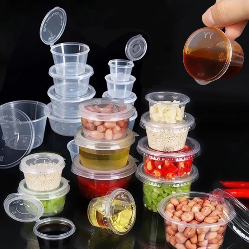 Bộ 10 Hộp Nhựa Trong Suốt Dùng Một Lần Đựng Nước Sốt Có Nắp Đậy Tiện Dụng