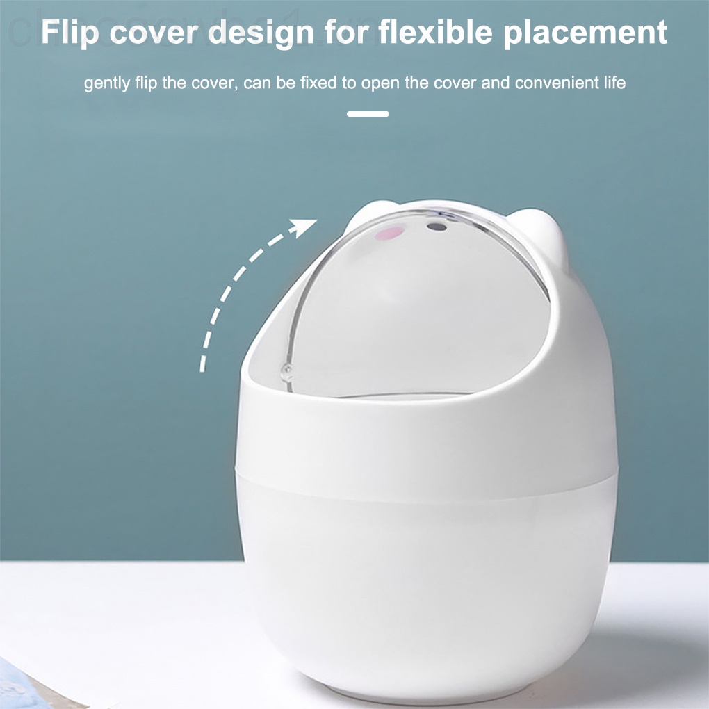 Thùng rác nhựa Mini có nắp họa tiết hoạt hình dễ thương