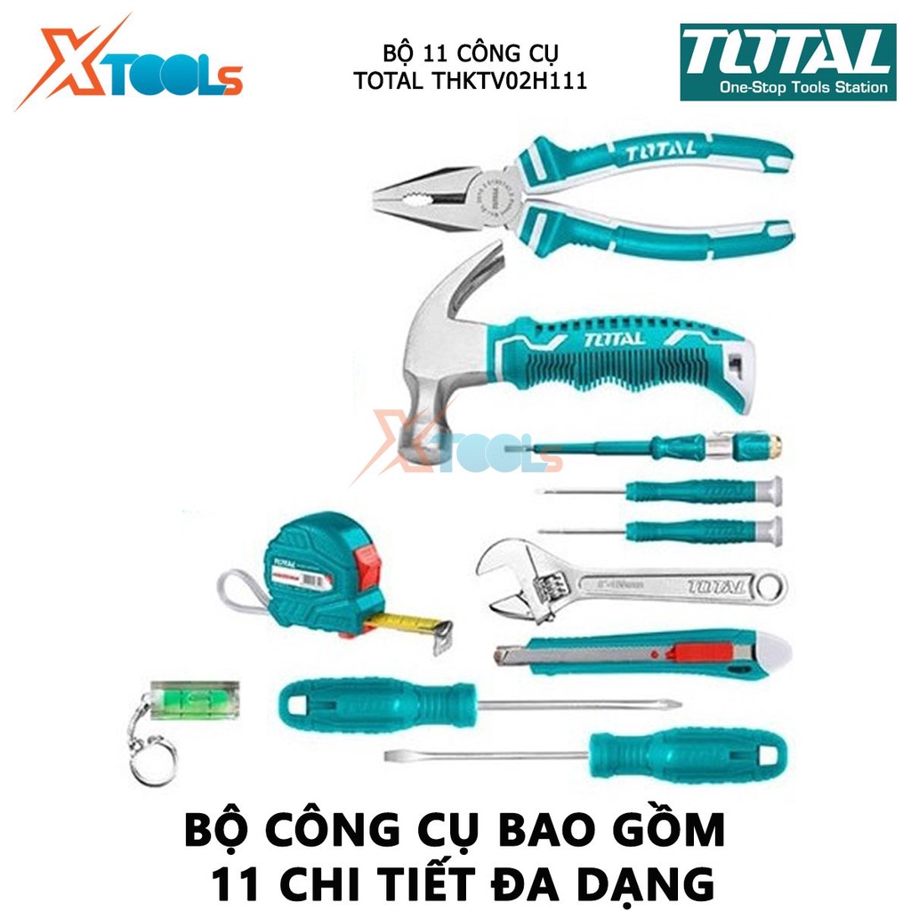 Bộ đồ nghề gia dụng 11 chi tiết TOTAL THKTV02H111 | bộ 11 công cụ đặt trong Hộp nhựa bảo vệ, thao tác dễ dàng, tiện lợi