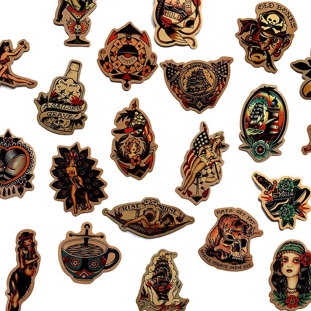 Bộ 50 Miếng Dán Hình Xăm Phong Cách Cổ Điển Bằng PVC Chống Thấm Nước Trang Trí Tủ Lạnh