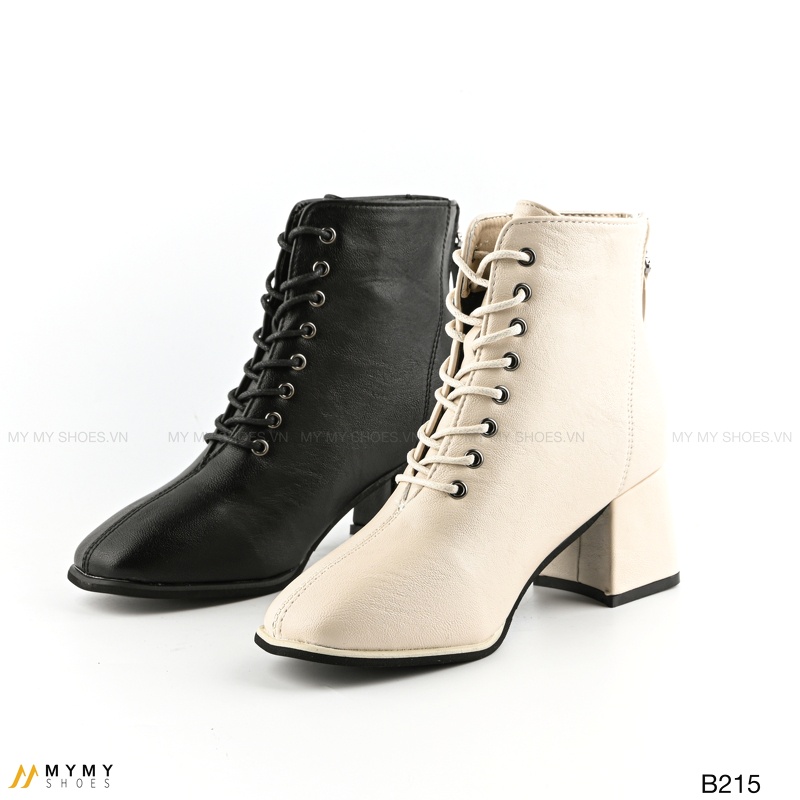 B215 Boot da lì buộc dây khóa tai sau gót vuông 5p