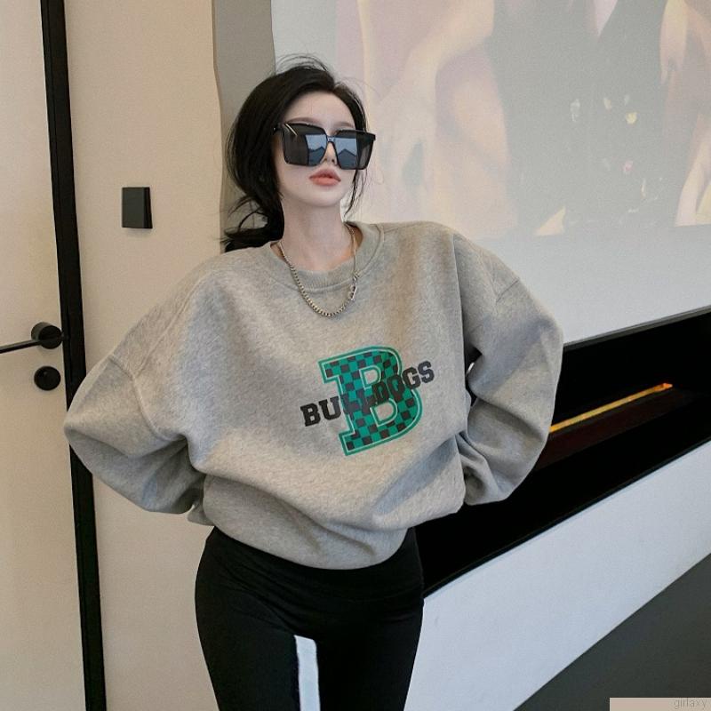 Áo nỉ nữ dài tay cổ tròn thời trang Hàn