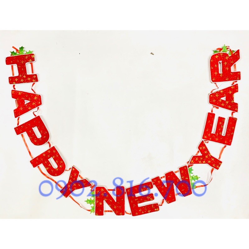 Dây chữ CHÚC MỪNG NĂM MỚI -  HAPPY NEW YEAR bằng vải nhung đỏ treo hoặc dán cửa - dán tường trang trí tết