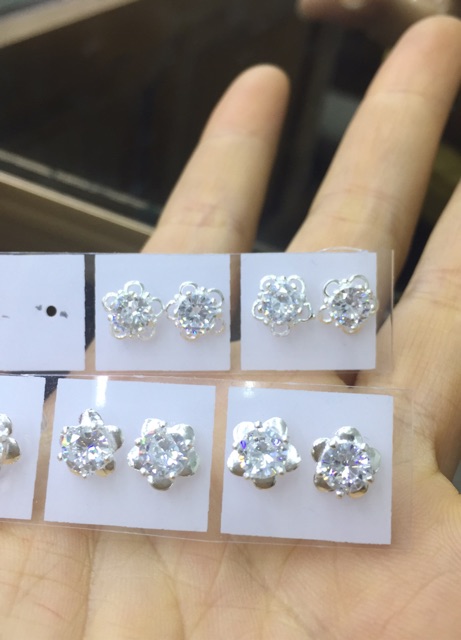 Bông tai hoa mai bạc ta nhỏ đính đá
