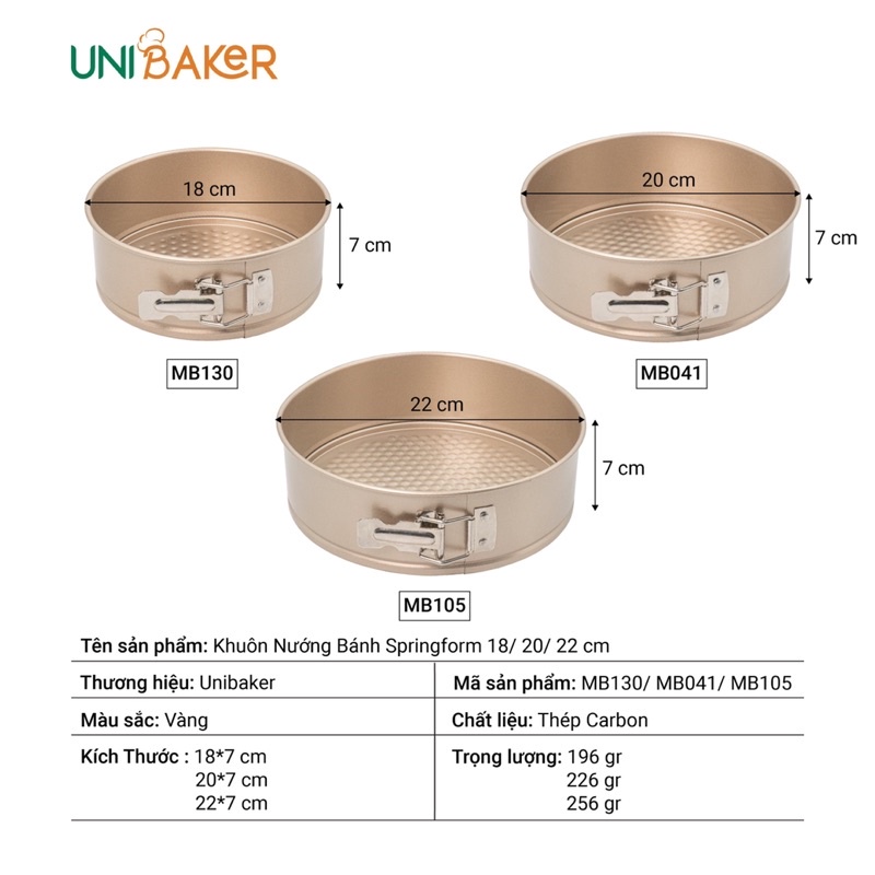 Khuôn nướng bánh Springform 18/20/22cm cao cấp UNIBAKER