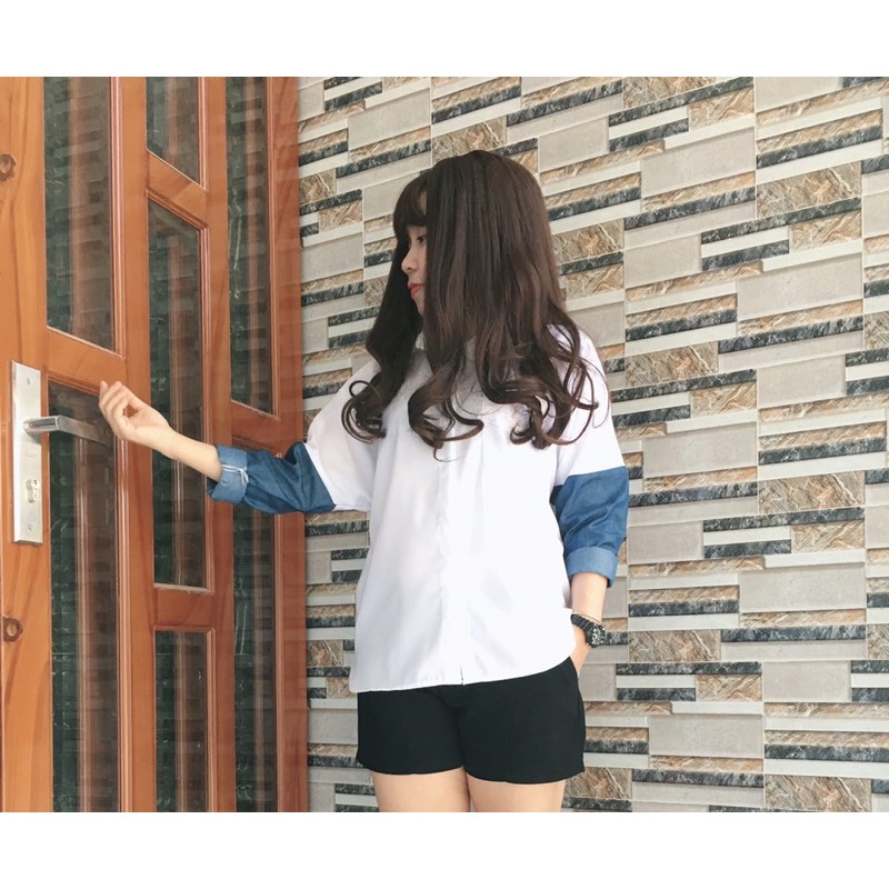 Sơ mi Oversize tay phối jeans