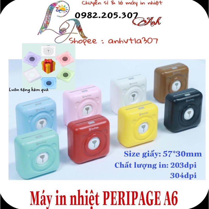 {hàng sẵn}Máy in nhiệt mini PERIPAGE A6 203DPI / A6 304DPI  tặng quà kèm