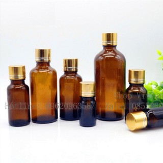 Combo 50 chai đựng tinh dầu 5ml và 30 chai đựng tinh dầu 10ml, 30 lọ 20ml thuỷ tinh nâu, nút nhỏ giọt, nắp vàng