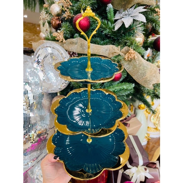 Khay sứ tầng viền vàng siêu đẹp - Khay bánh kẹo - Decor Home