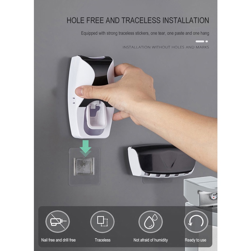 Giá Treo Tường Hộ Gia Đình Tự Động Nhả Kem Đánh Răng Đựng Bàn Chải Đánh Răng Treo Tường Đứng Phụ Kiện Phòng Tắm Bộ Chống Bụi Kem Đánh Răng Vắt Flowerdance