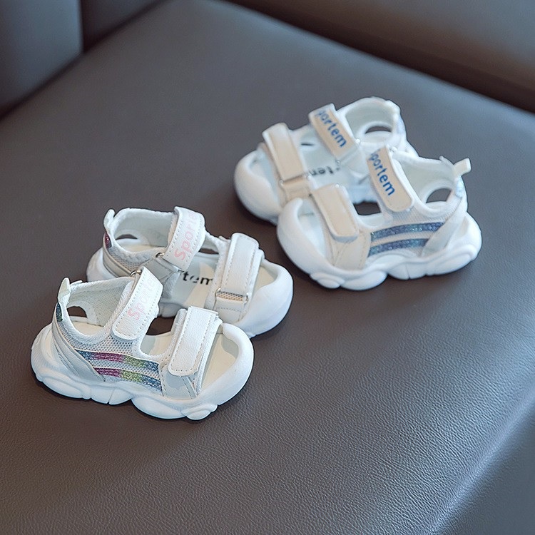 Sandal tập đi cho bé - Dép sandal quai ngang phối nhũ xinh xắn đế gấu chống trơn trượt cho bé trai bé gái mới nhất M6606